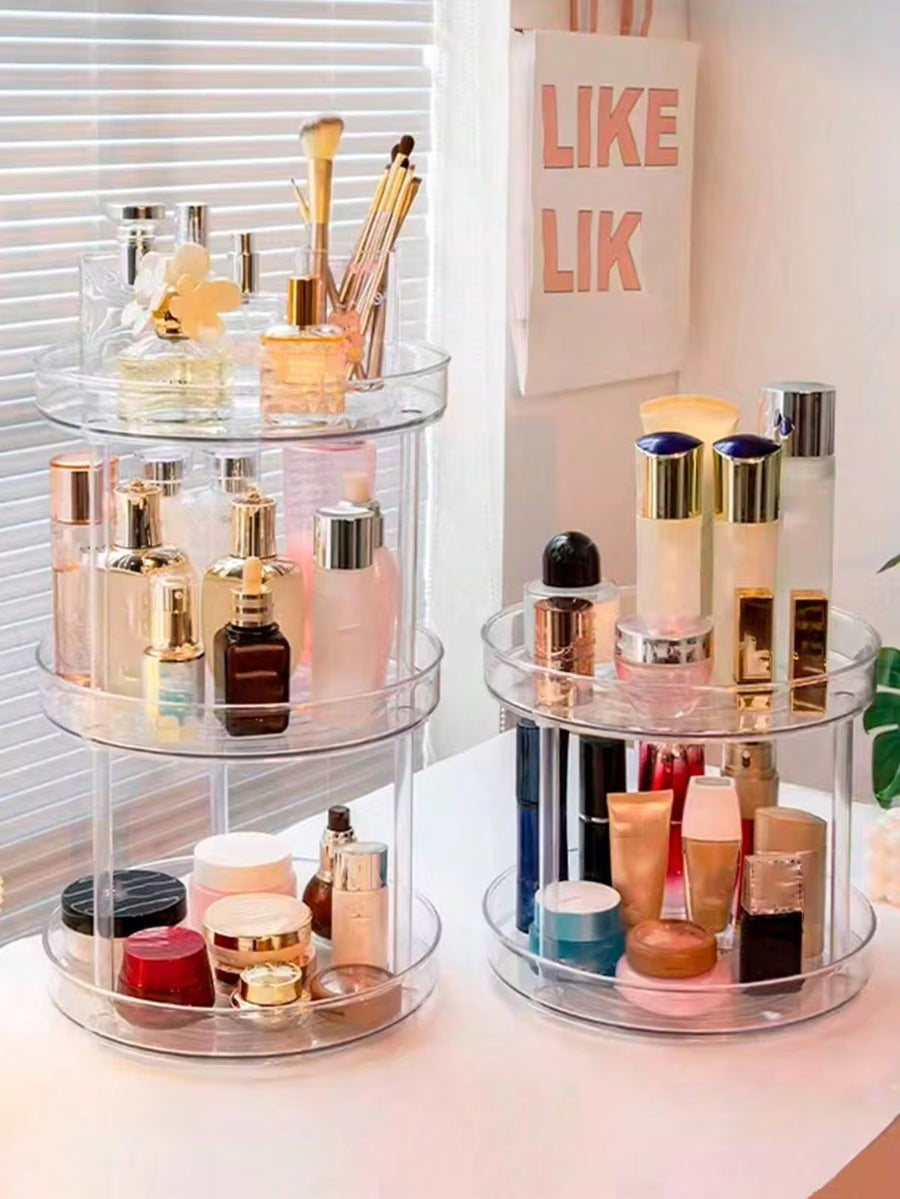 1pc Transparent Rotating Multi-Layer Desktop Cosmetic Storage Shelf Organizer Box For Skincare, Perfume, Makeup,Makeup Organizer,Cosmetic Storage,Jewelry Organizer,Jewelry Storage Back To School