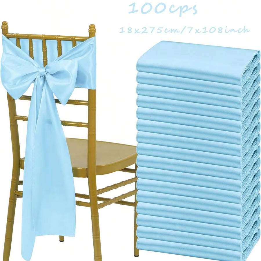 100PCS Spooky Satin Chair Sashes Bows - Universal Fit For Chair Covers, Wedding, Reception, Restaurant, Event, Banquet, Party, Hotel Decorations - 7 X 108 Inch, Perfect For Halloween Party Decor, Easy To