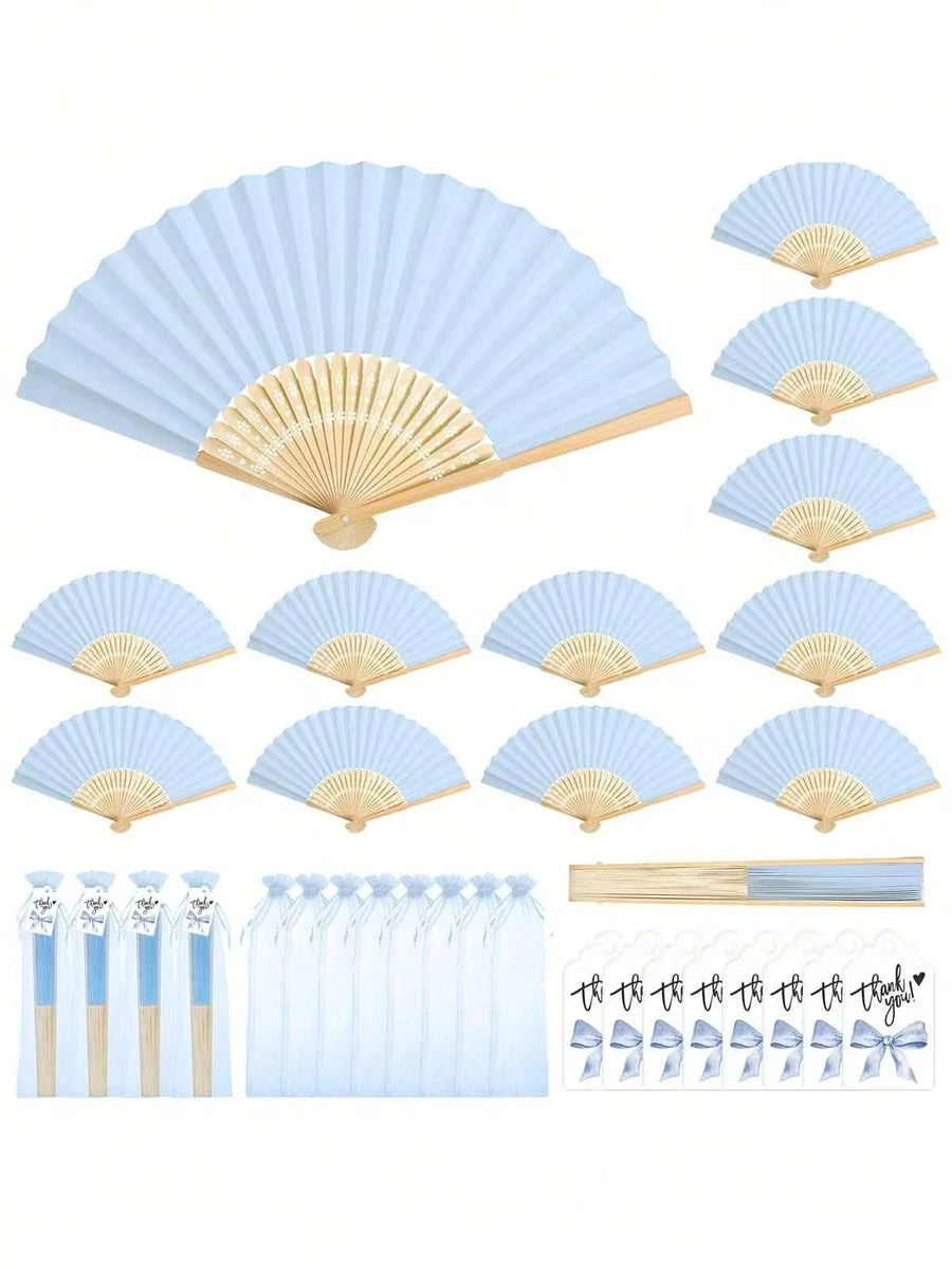 3/15/30pcs/Set, Folding Handheld Fan Set, Wedding Gift Set, Foldable Fan, Thank You Card Label And Organza Bag, DIY Fan, Souvenir Gift, Wedding Table Decoration, Wedding Gift, Suitable For Wedding Celebration