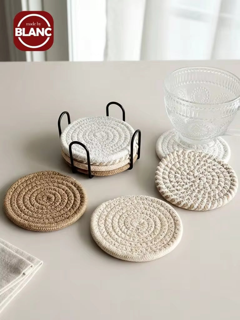 Madebyblanc 4pcs/8pcs Set Cup Coasters, Minimalist Coasters Lined With Non-Woven Fabric, Suitable For Coffee Table, Home Decor, Bar, Gift - Brown Series Birthday Gifts Graduation