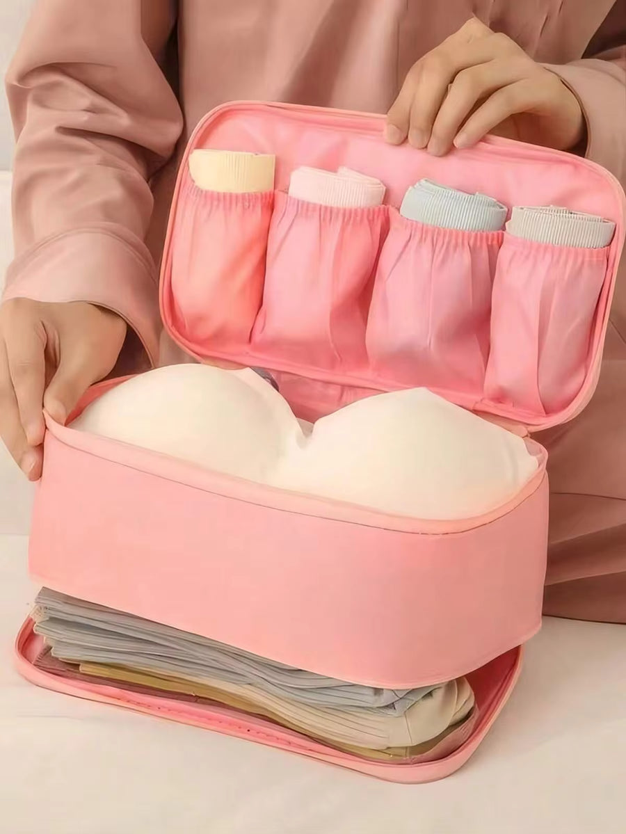 1pc Pink Travel Underwear Storage Bag, Large Capacity Waterproof Bra & Panty Organizer, Portable Multi-Function Cosmetic Toiletry Bag, Lingerie Storage Pouch ,Travel Essential Bag ,Room Decor