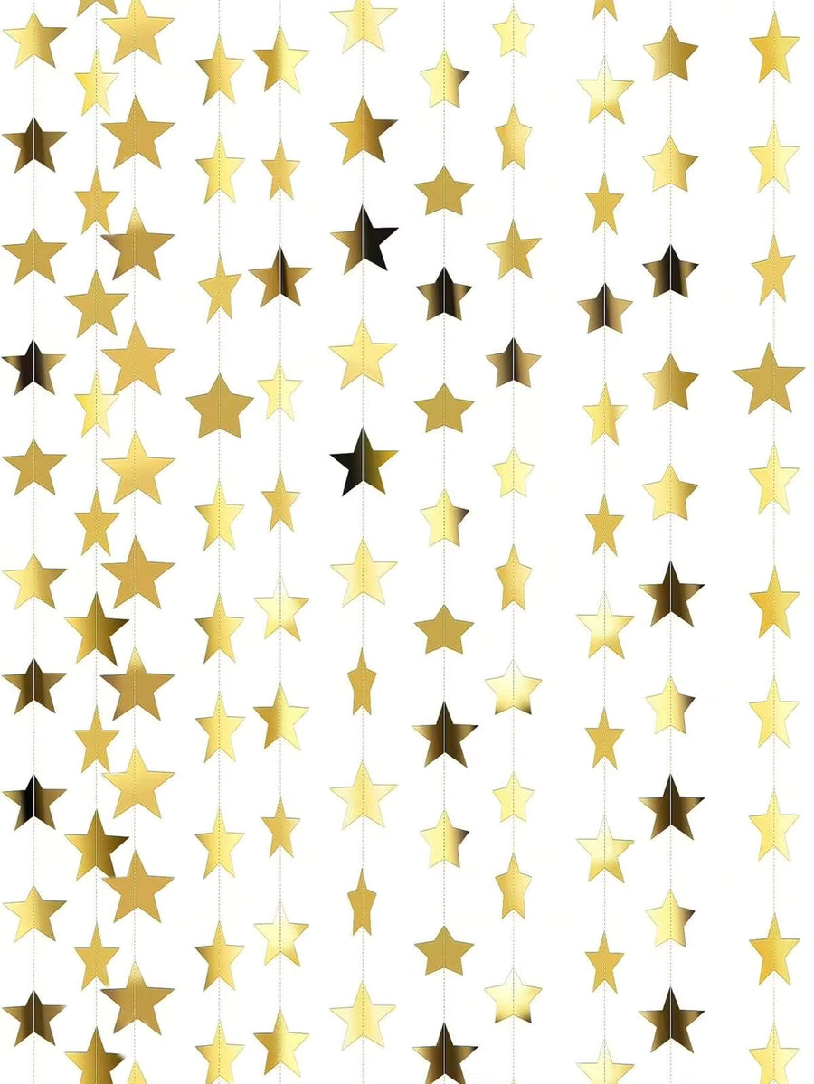 1/3/5 Pack Shiny Star Decorative Ribbons, 2026 Graduation Party Decor Star Garland, Glitter Background Decor For Birthday, Classroom, Wedding (Gold)